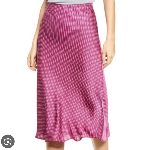 Anthropologie Leith Bias Pink Plumier Frances Geo Print MIDI Skirt - Picture 1 of 6